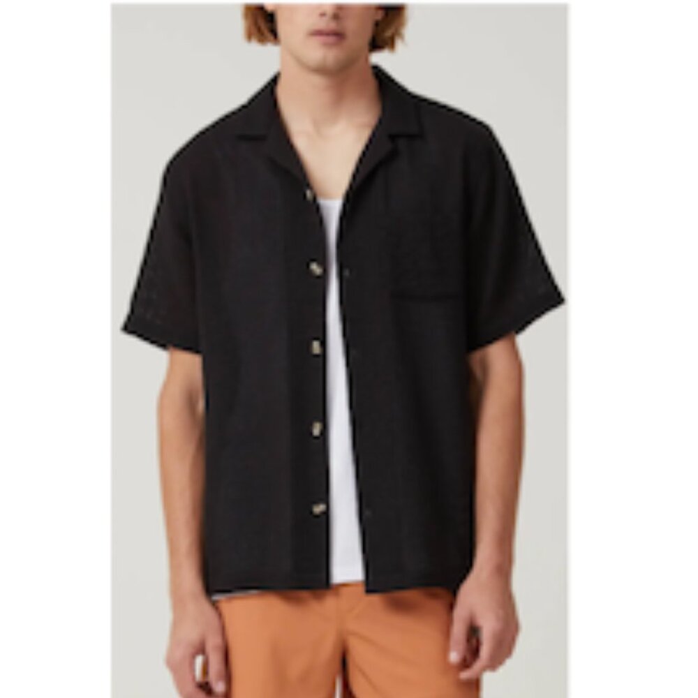 Cotton On Men Palma Short Sleeve Shirt Washed Black Size L